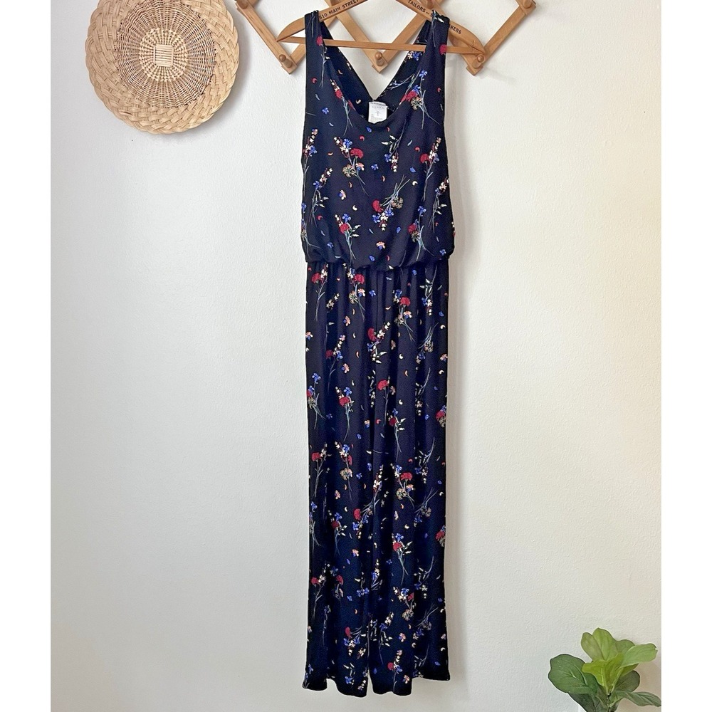 Serra Womens Black Floral Jumpsuit Sleeveless V-Neck Elastic Waist S 4-6